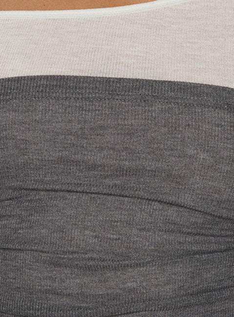 Norra Layered Off Shoulder Long Sleeve Top Grey / White
