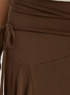 Joaney Tie Side Jersey Midi Skirt Chocolate