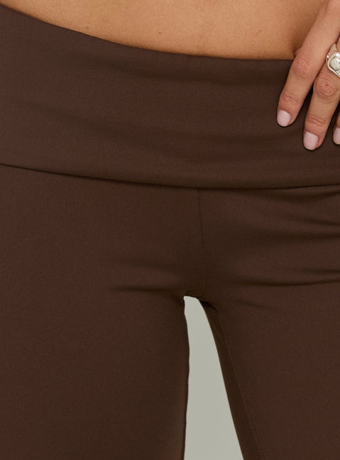 Crafted Daily Define Foldover Waist Pants Brown in womens-regular-pants featuring high-rise detail Princess Polly