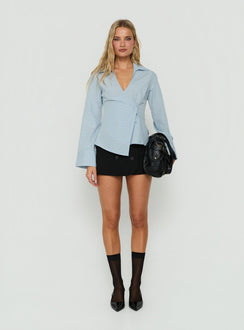 Keiraa Cross Front Long Sleeve Shirt Blue Check