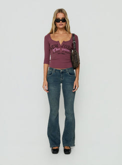 Solail Graphic 3/4 Sleeve Henley Top Pink