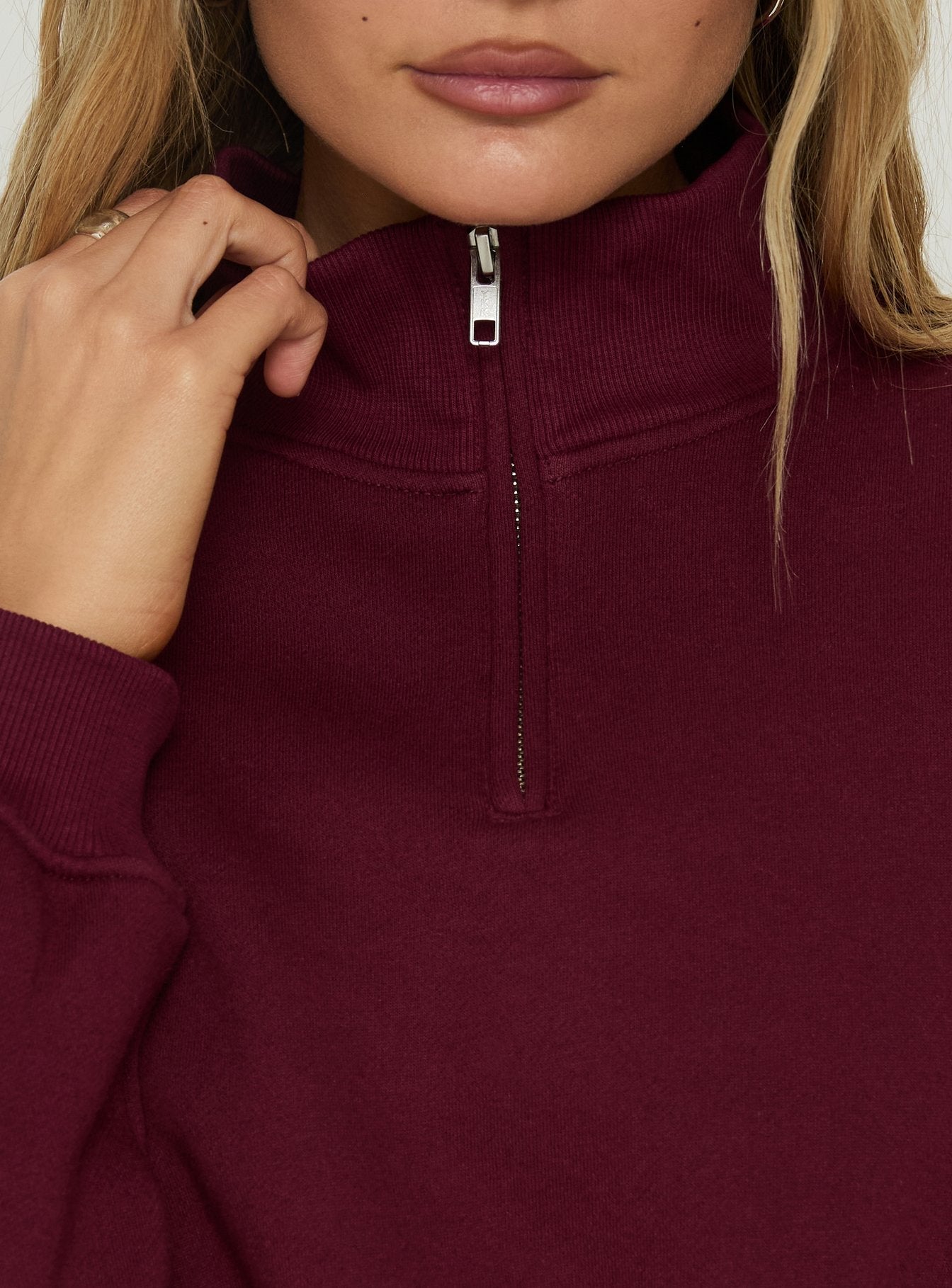 Astridd 3/4 Zip Cropped Jumper Cherry