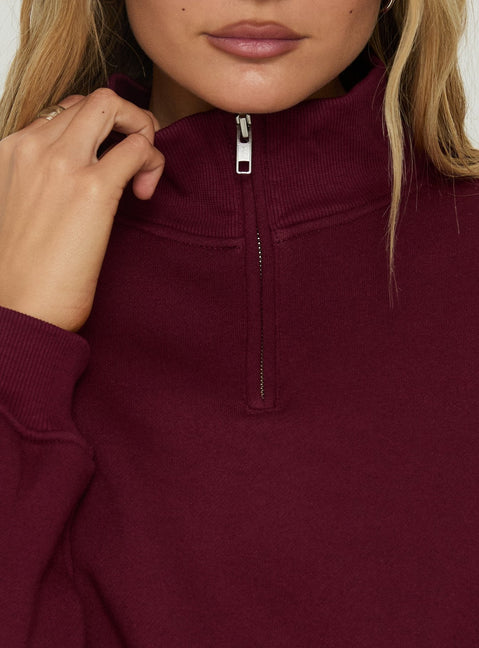 Astridd 3/4 Zip Cropped Jumper Cherry