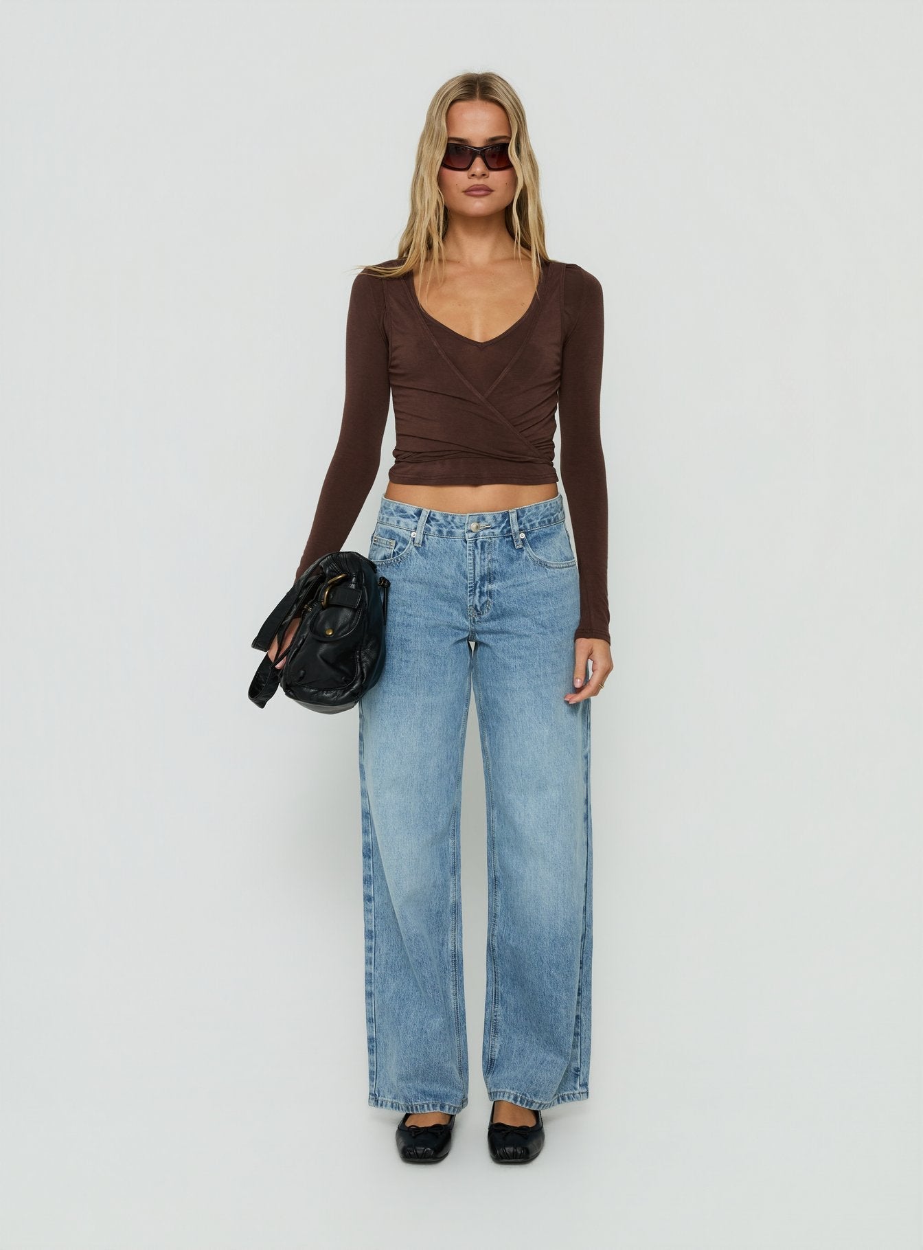 Denni Long Sleeve Wrap Top Chocolate
