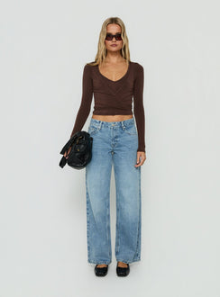 Denni Long Sleeve Wrap Top Chocolate