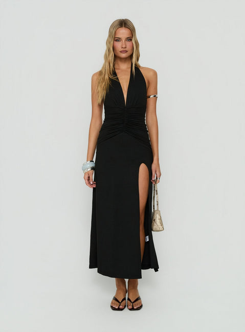 Kariee Plunge Neck Maxi Dress Black
