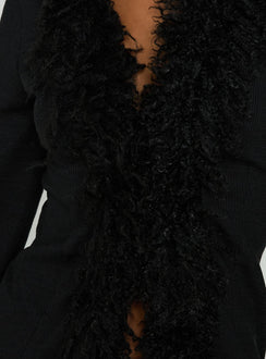 Featuring the Brynlie Faux Fur Trim Boxy Cardigan in Black womens-jumpers with short length detail Princess Polly