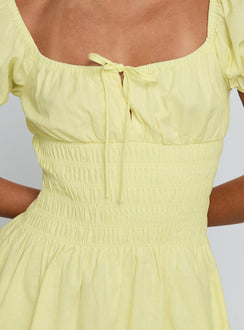 Ricotta Shirred Mini Dress Lemon