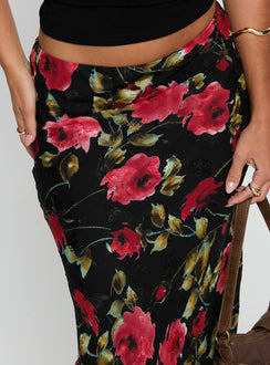 back view of model wearing Princess Polly Emaretta Maxi Skirt Multi Floral 