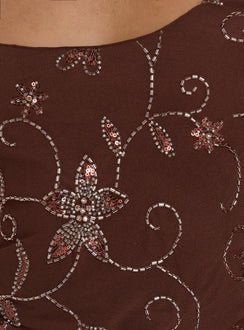 Leocadia Scoop Neck Bead Detail Top Chocolate