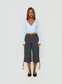 Rommey Long Sleeve Plunge Top Blue