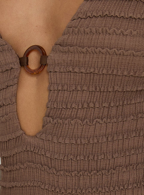 Elnora Long Sleeve Plunge Mini Dress Brown