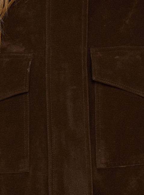 Double Life Funnel Neck Cargo Jacket Chocolate