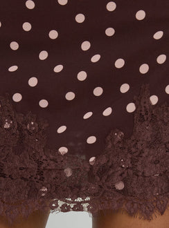 Your Dreams Lace Mini Skirt Brown Polka Dot