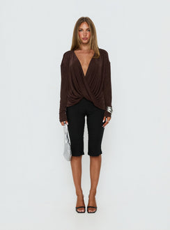 Tit For Tat Long Sleeve Draped Top Chocolate
