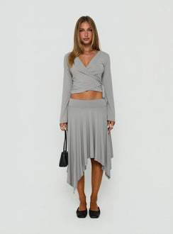 Talluleah Wrap Front Long Sleeve Top Grey