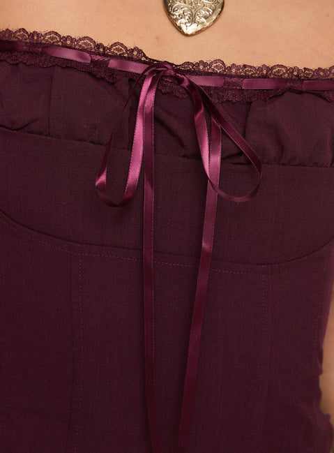 product Princess Polly Trynia Top Burgundy Sleeveless Square Neck 