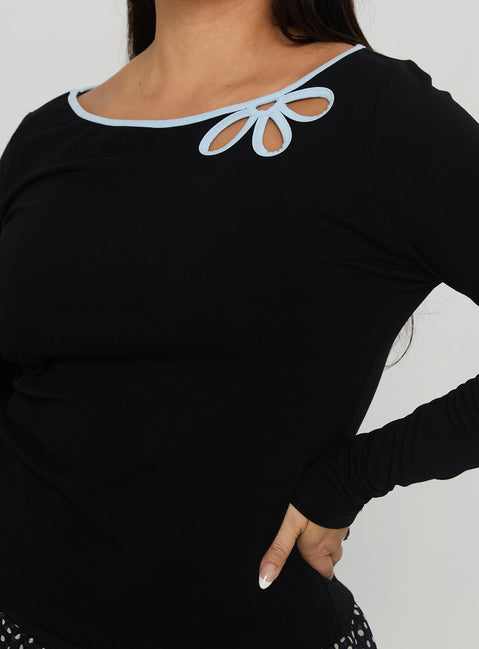 Double Back Floral Cut Out Long Sleeve Top Black Curve
