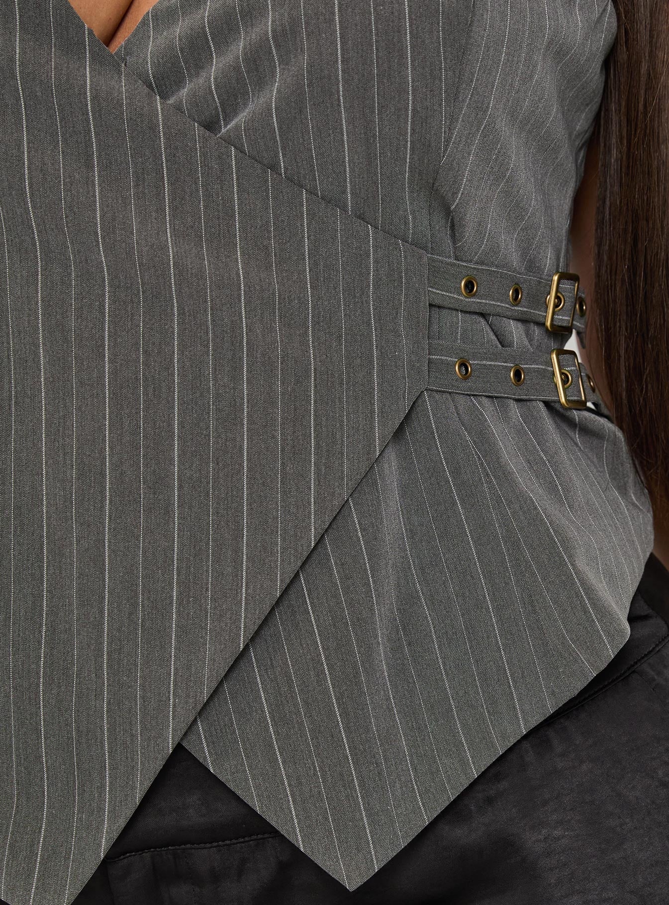 Calexico Buckle Halter Top Grey Pinstripe Curve