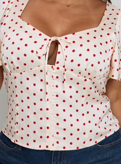 Adrienna Flutter Blouse White / Red Curve