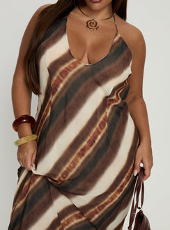 Esmira Halter Maxi Dress Brown Stripe Curve