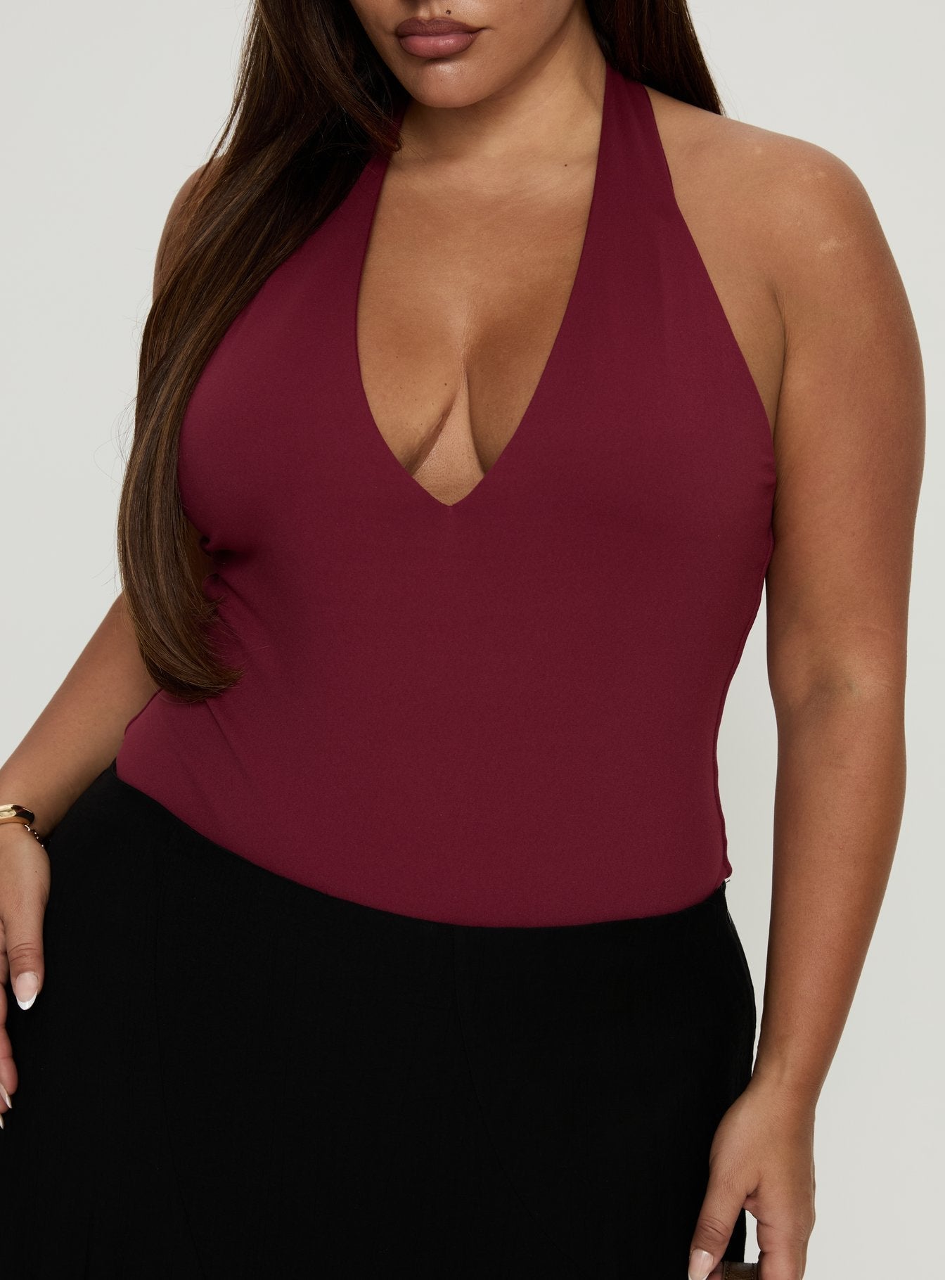 Someone New Halter Bodysuit Burgundy Curve