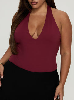 Someone New Halter Bodysuit Burgundy Curve