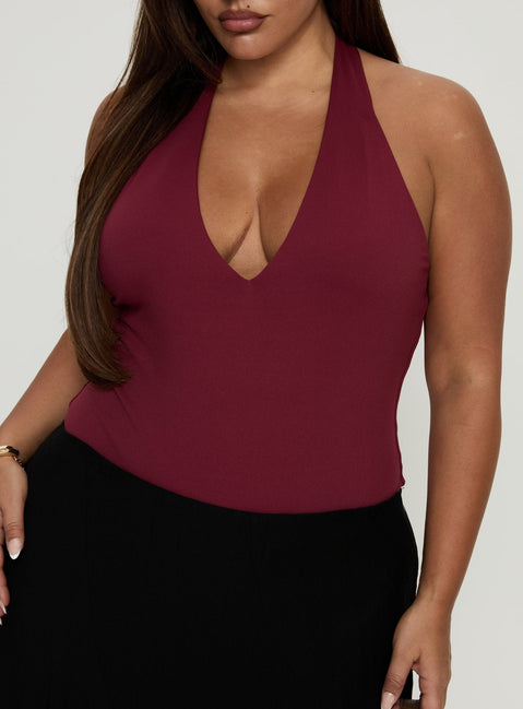 Someone New Halter Bodysuit Burgundy Curve