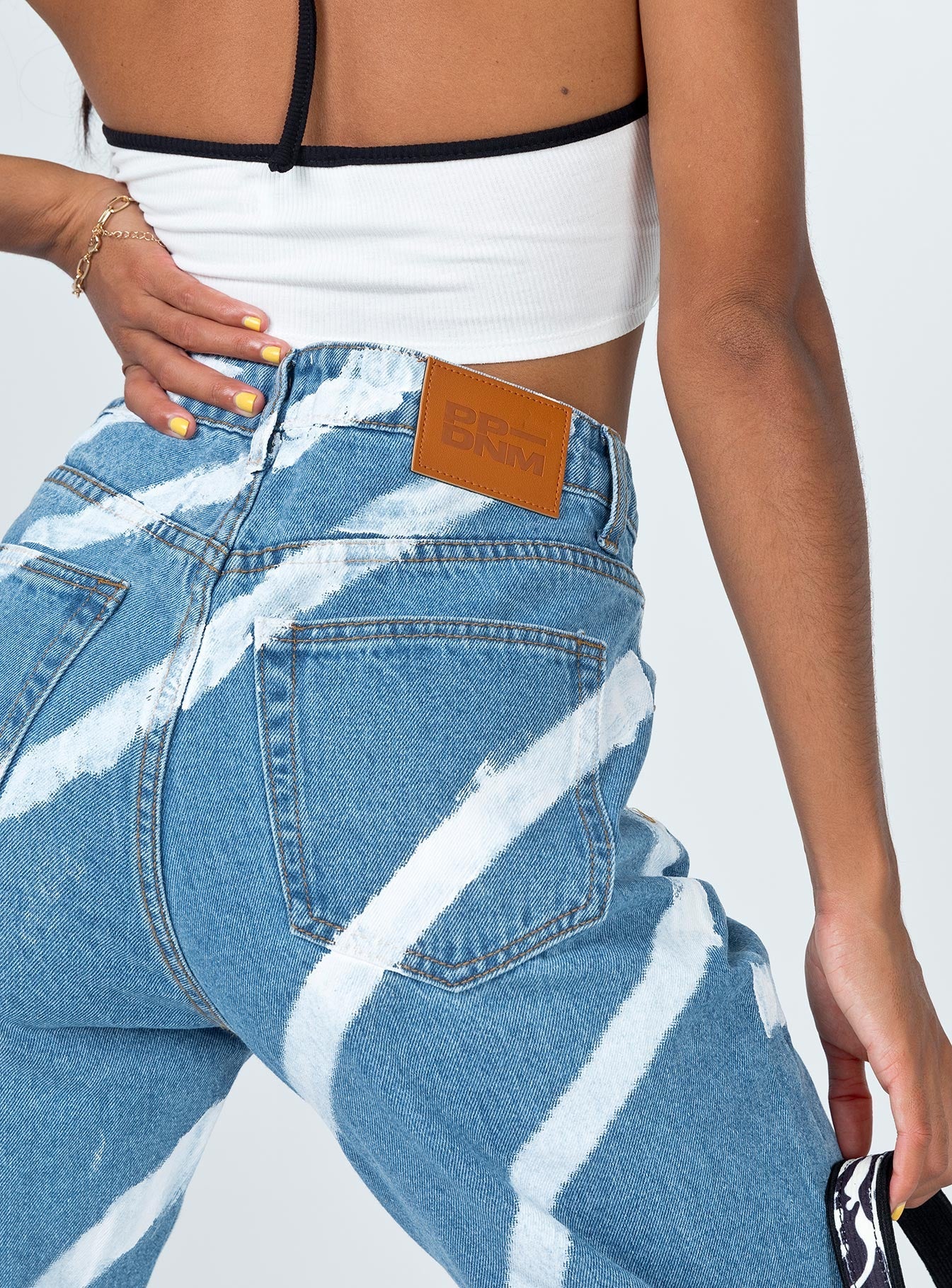 back view of model wearing Princess Polly Sarah Denim Jeans Mid Rise 