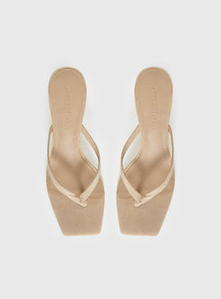 So Exclusive Faux Suede Thong Heels Tan