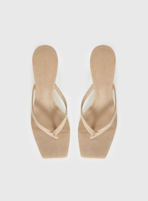 So Exclusive Faux Suede Thong Heels Tan