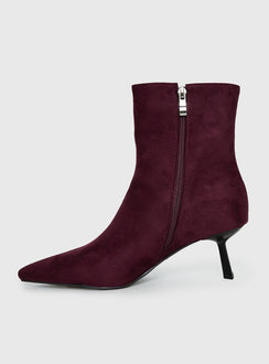 Serene Faux Suede Pointed Toe Ankle Boots Burgundy