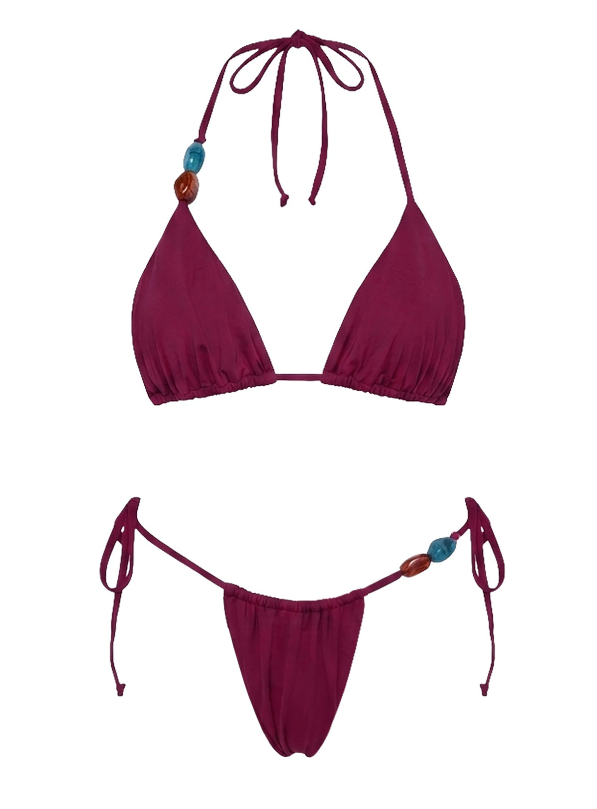 Glora Tie Side Beaded Bikini Bottoms Burgundy