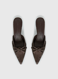 Unrivaled Pointed Toe Faux Suede Heels Chocolate
