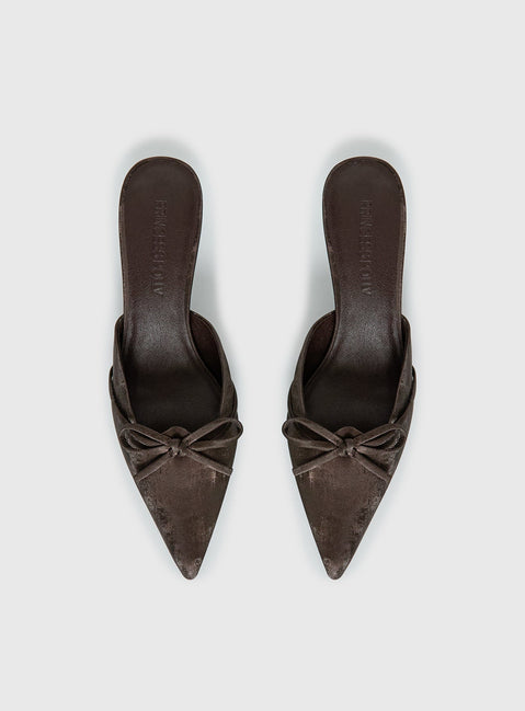 Unrivaled Pointed Toe Faux Suede Heels Chocolate