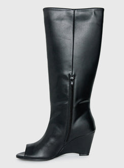 Dimmi Peep Toe Knee High Boots Black