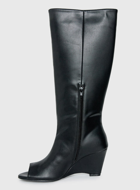 Dimmi Peep Toe Knee High Boots Black