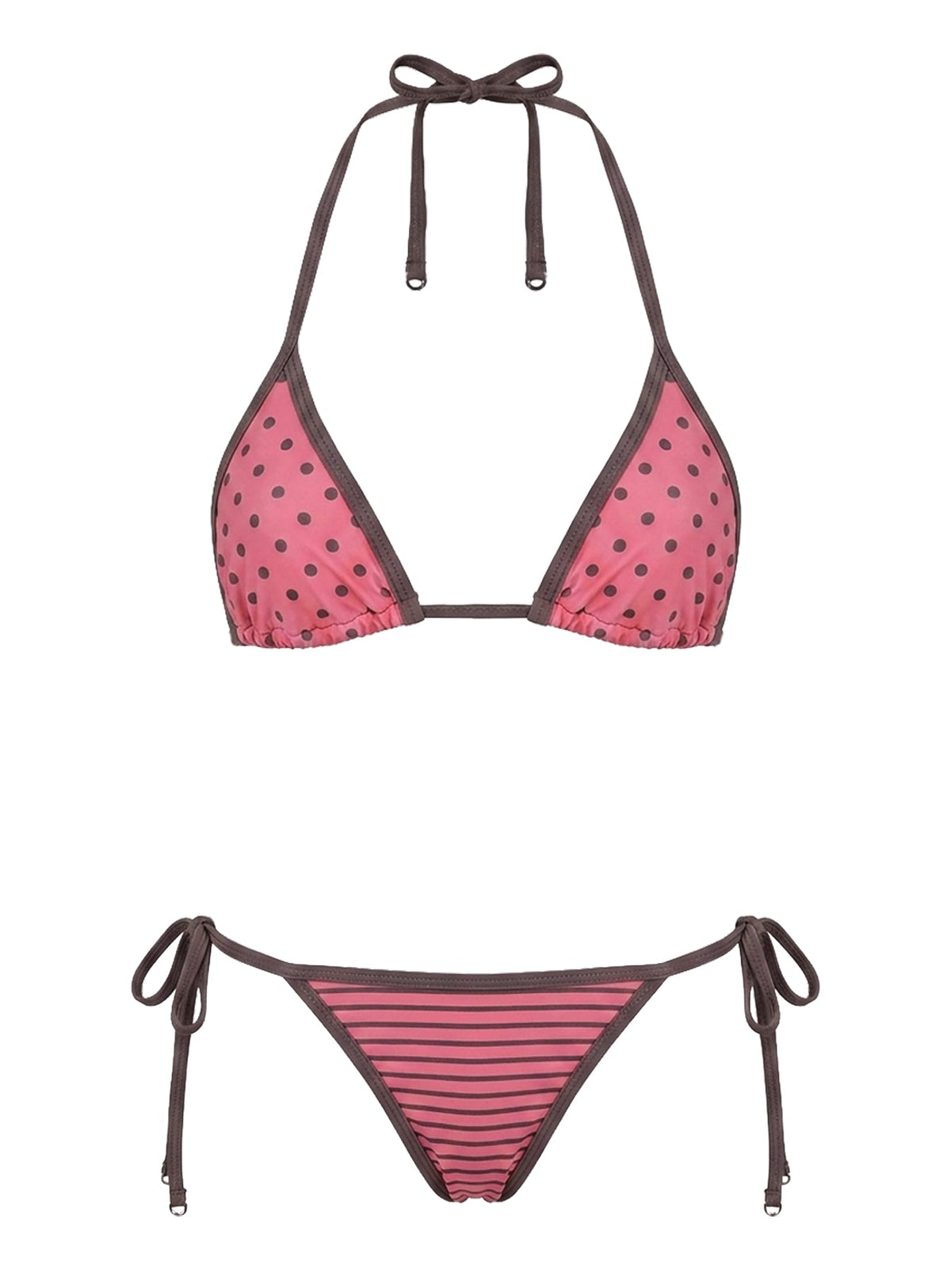 Blaylock Triangle Bikini Top Pink / Taupe Polka