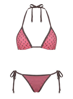 Blaylock Triangle Bikini Top Pink / Taupe Polka