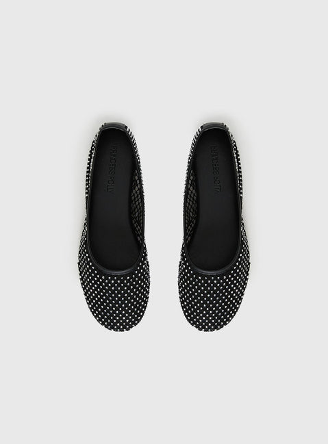 Cerelia Sheer Diamonte Ballet Flats Black