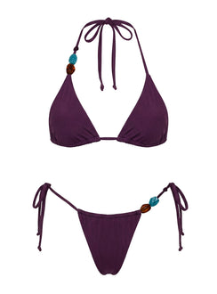 Glora Tie Side Beaded Bikini Bottoms Purple