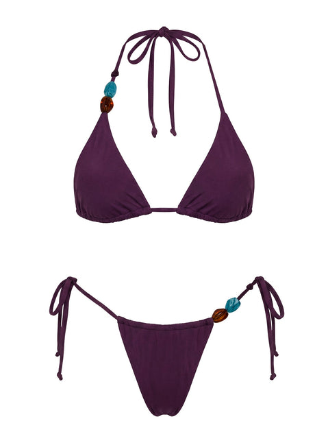 Glora Tie Side Beaded Bikini Bottoms Purple