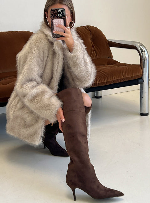 Billini Zamari Faux Suede Knee High Boots Cocoa