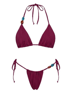 Nevaeh Beaded Triangle Bikini Top Burgundy