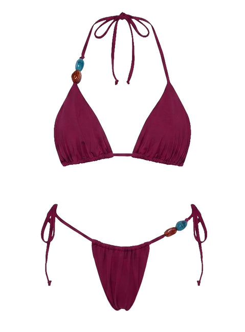 Nevaeh Beaded Triangle Bikini Top Burgundy
