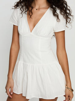 Carabelle Plunge Neck Frill Playsuit White