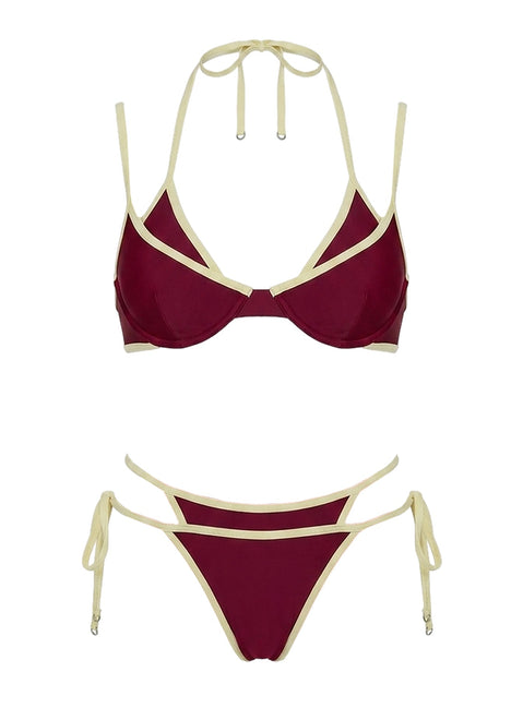 Talaika Layered Halter Bikini Top Plum / Yellow