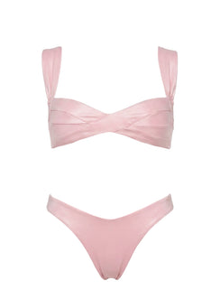 Blondey High Rise Bikini Bottoms Metallic Pink