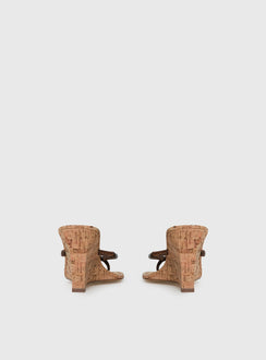 Fluke Cork Wedge Thong Heels Chocolate