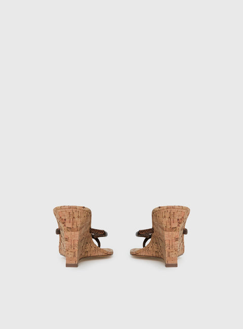 Fluke Cork Wedge Thong Heels Chocolate
